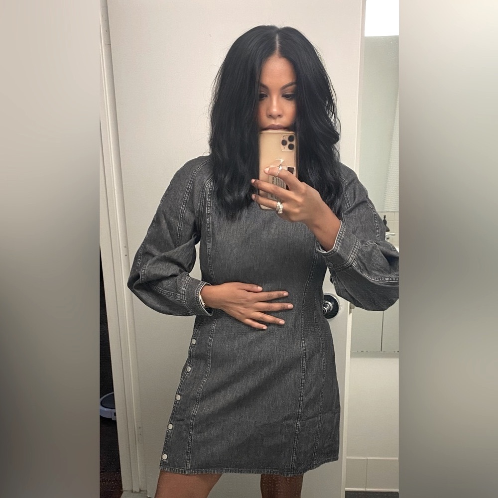 & Other Stories Mock neck denim mini dress featuring topstitched detailing. NWT